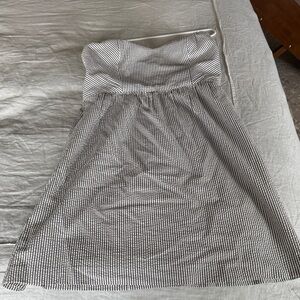 J. Crew Blue and White Strapless Seersucker Dress